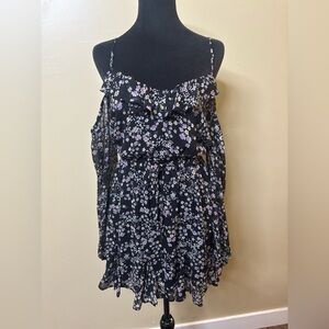 Trxxi Cold Shoulder Floral Ruffle Mini Dress